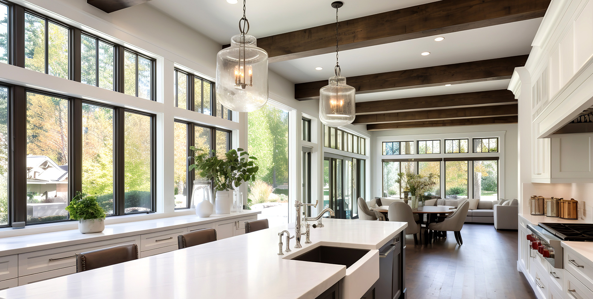 Traditional kitchen in beautiful new luxury home with hardwood f